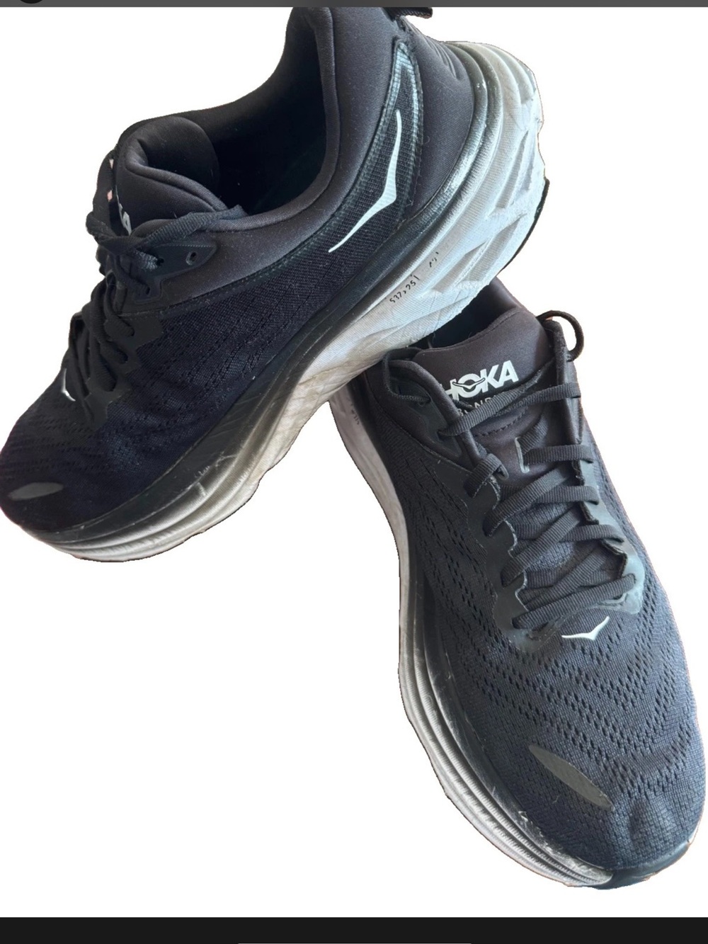 Hoka One One Mens Bondi 8 1123202 BWHT Black Running Shoes Sneakers Size 12.5 D